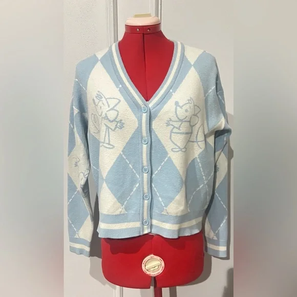 Disney Her Universe Cinderella Mice Blue White Argyle Women's Sweater size med - Picture 1 of 8
